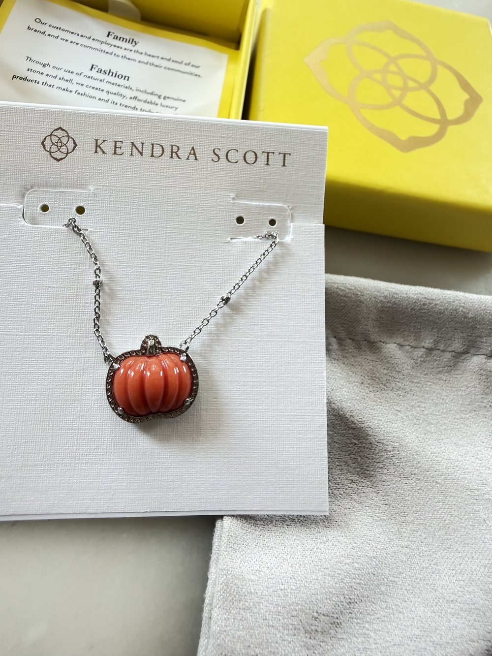 Kendra Scott Pumpkin Pendant Necklace - Orange and Silver